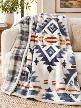 Pendleton Reversible Throw Blanket 50x70 Southwestern Aztec Plaid Blue Rust NWT